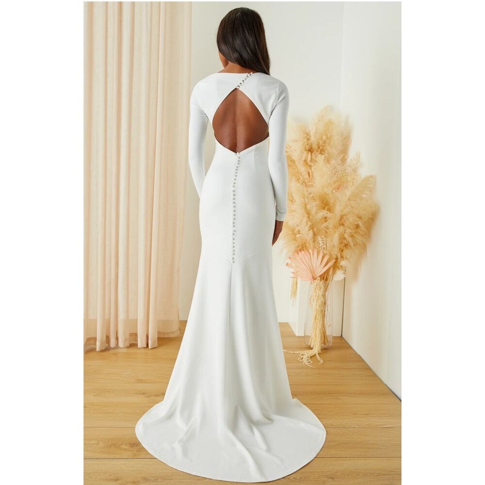 Lulus Eloquent Endearment White Long Sleeve Backless Maxi Dress Wedding Size XL
